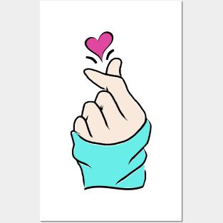 Cute Heart Aqua Blue Green Pink Korean Love Finger Snap Gifts Posters and Art